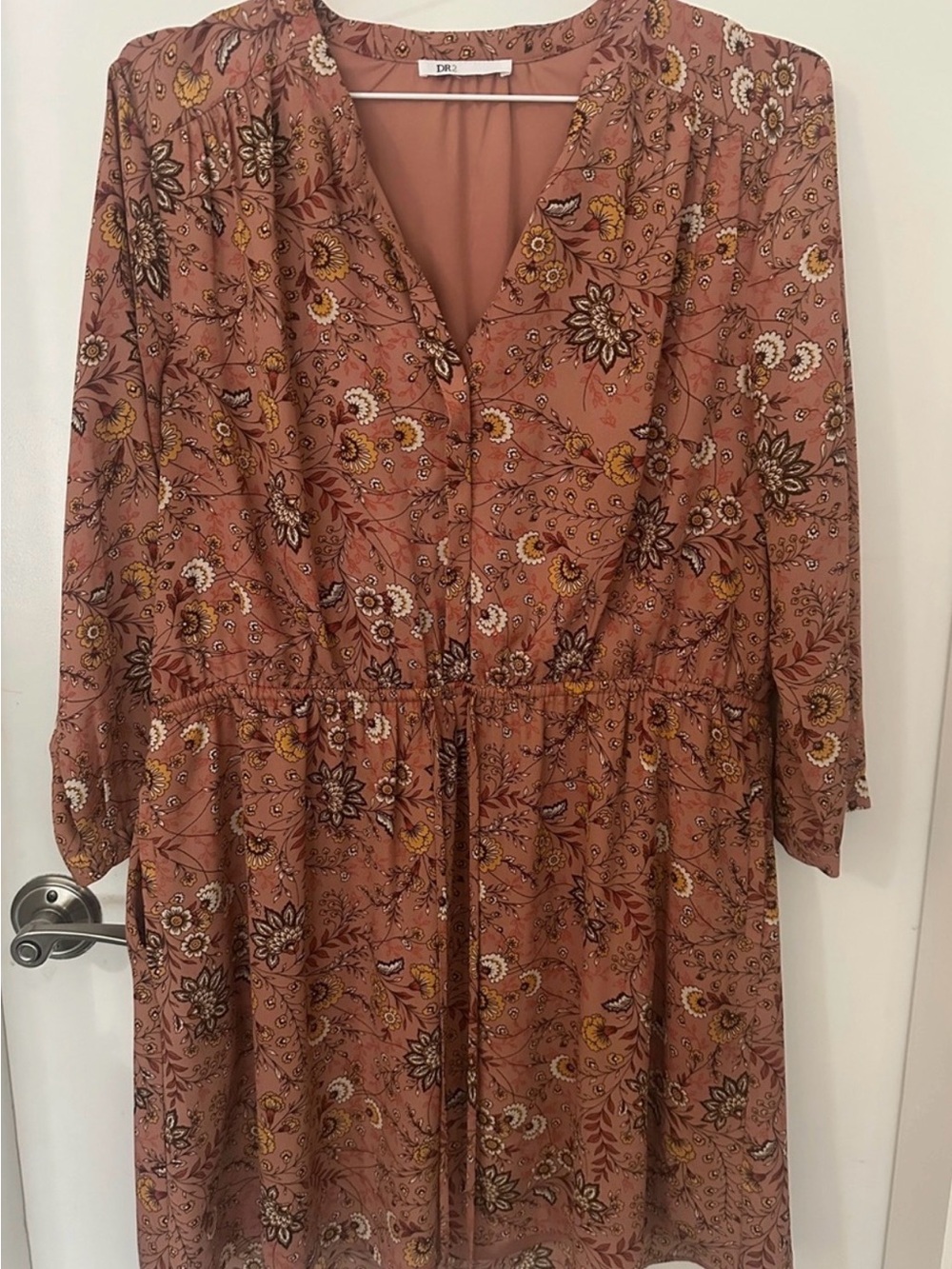 DR2 Rust Floral Long-Sleeve Tiered Midi Dress